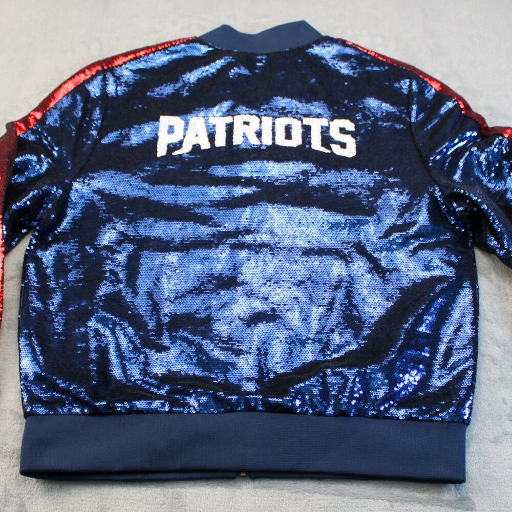 LAST ONE! Sequin Ombre New England Patriots Full Zip Bomber Jacket Women's Large - Picture 3 of 6